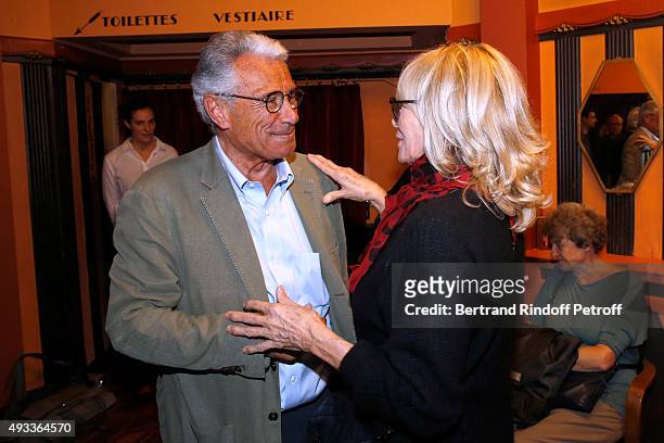 Photographer Jean-Marie Perier and Nathalie Delon pose after the 'Flash-Back' : Jean-Marie Perier's One Man Show at Theatre de la Michodiere on...