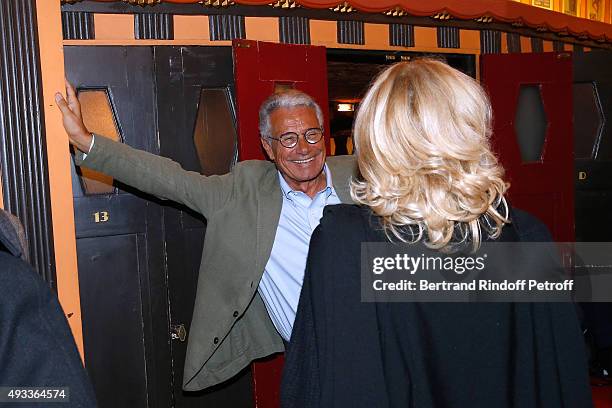 Photographer Jean-Marie Perier and Nathalie Delon pose after the 'Flash-Back' : Jean-Marie Perier's One Man Show at Theatre de la Michodiere on...