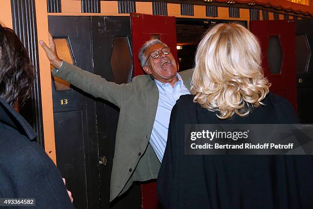 Photographer Jean-Marie Perier and Nathalie Delon pose after the 'Flash-Back' : Jean-Marie Perier's One Man Show at Theatre de la Michodiere on...