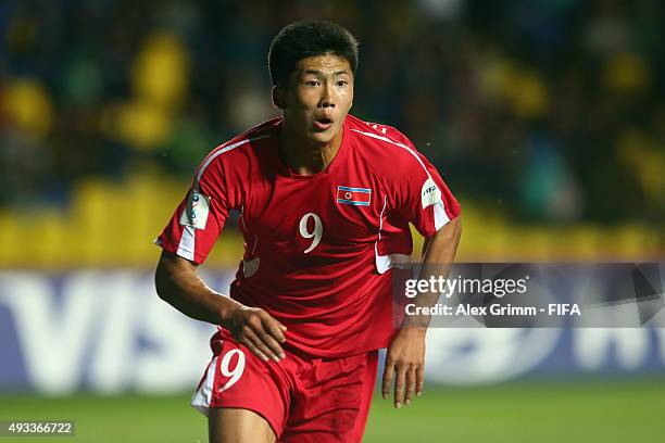 Han Kwang Song of Korea DPR reacts during the FIFA U-17 World Cup Chile 2015 Group E match between Korea DPR and Russia at Estadio Municipal de...