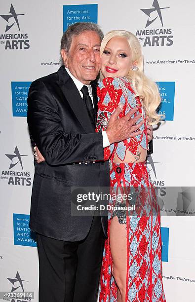 Tony Bennett and Lady Gaga attend the 2015 National Arts Awards at Cipriani 42nd Street on October 19, 2015 in New York City.