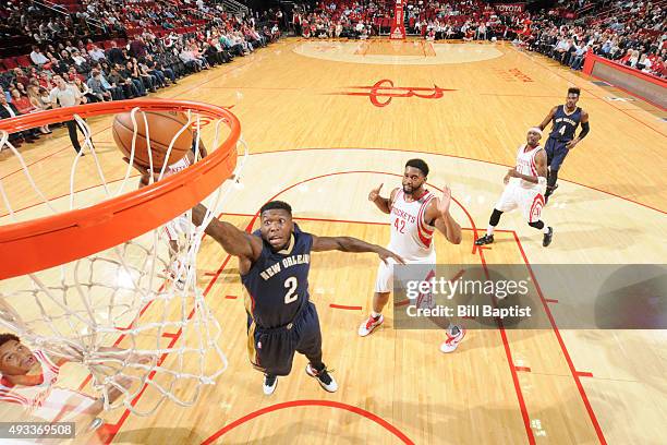 Nate Robinson of the New Orleans Pelicans shoots the ball against the Houston Rockets during a preseason game on October 19, 2015 at the Toyota...