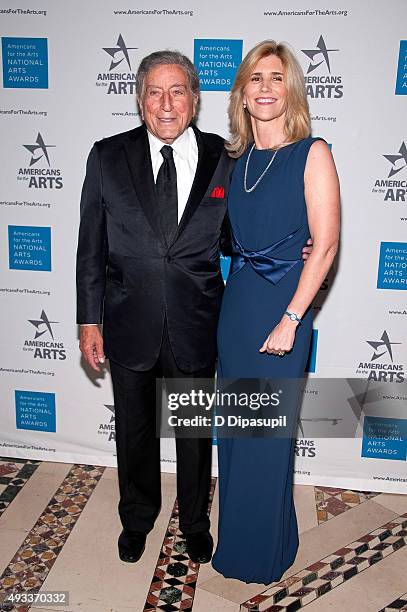 Tony Bennett and wife Susan Crow attend the 2015 National Arts Awards at Cipriani 42nd Street on October 19, 2015 in New York City.