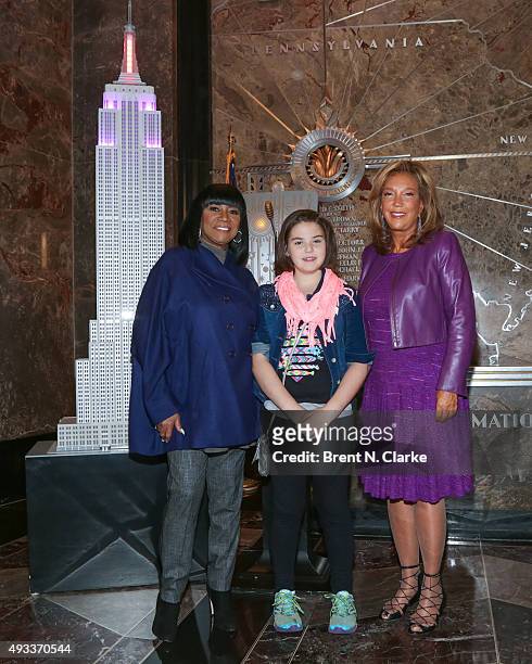 Singer Patti LaBelle, cancer survivor Emily Whitehead and philanthropist Denise Rich visit The Empire State Building in honor of Gabrielle's Angel...