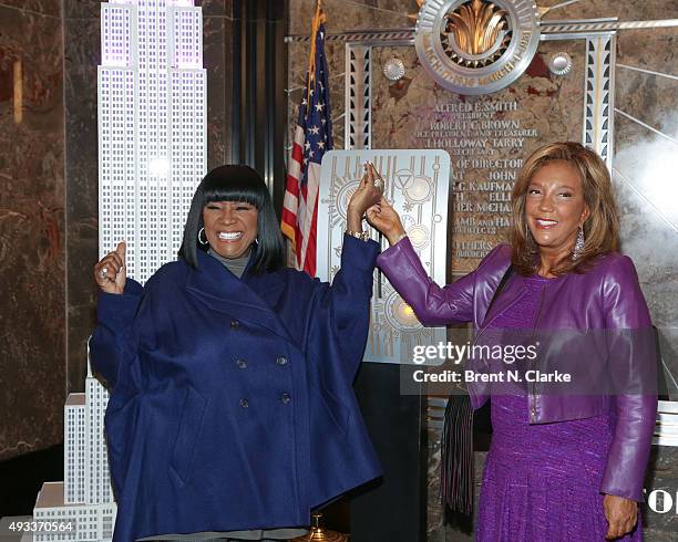 Singer Patti LaBelle and philanthropist Denise Rich light The Empire State Building in honor of Gabrielle's Angel Foundation for Cancer Research on...