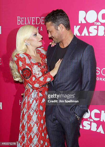 Singer/songwriter Lady Gaga and actor Taylor Kinney attend the "Rock The Kasbah" New York premiere at AMC Loews Lincoln Square on October 19, 2015 in...