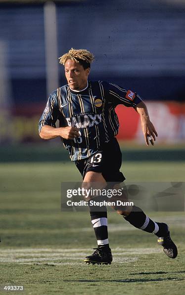 Cobi Jones of the Los Angeles Galaxy runs on the field during a game against the Colorado Rapids at the Rose Bowl in Pasadena, California. The Galaxy...