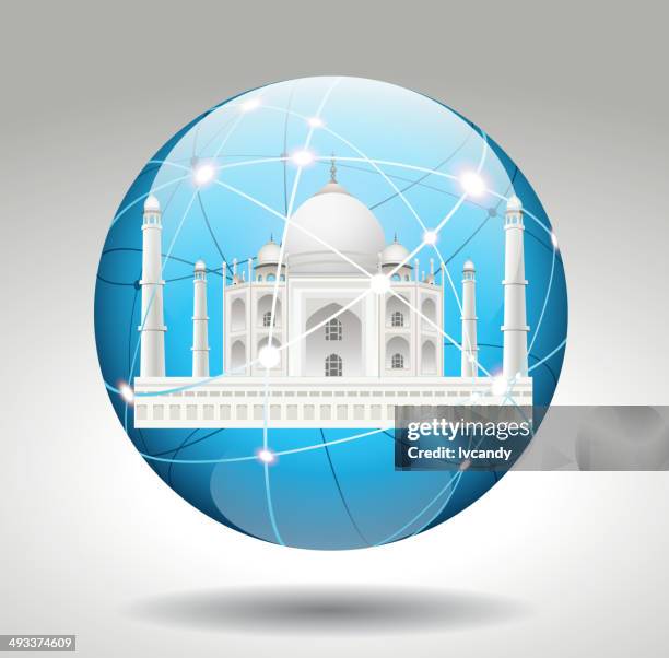 taj mahal in crystal ball - qutab minar stock illustrations