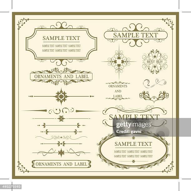 vintage ornaments and labels - wedding decoration stock illustrations