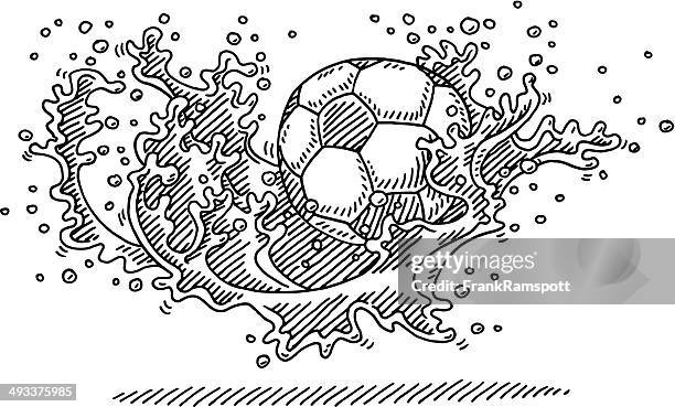 soccer ball water splash dynamic drawing - water ball stock illustrations