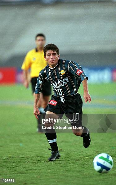 Mauricio Cienfuegos of the Los Angeles Galaxy controls the ball during a game against the Colorado Rapids at the Rose Bowl in Pasadena, California....