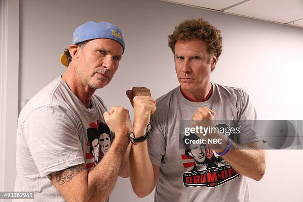 Episode 0064 -- Pictured: Drummer Chad Smith and actor Will Ferrell pose backstage on May 22, 2014 --