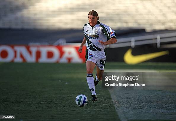 Chris Martinez of the Colorado Rapids controls the ball during a game against the Los Angeles Galaxy at the Rose Bowl in Pasadena, California. The...