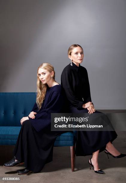 Fashion designers Mary Kate Olsen and Ashley Olsen are photographed for Wall Street Journal on May 2, 2014 in New York City.