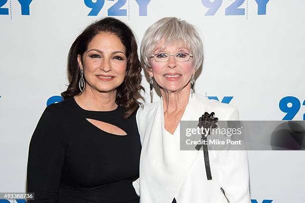 Gloria Estefan and Rita Moreno attend Gloria and Emilio Estefan in Conversation with Rita Moreno at 92nd Street Y on October 19, 2015 in New York...