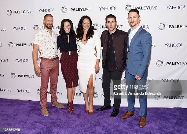 Actors Matt Lauria, Joanna Going, Natalie Martinez, Nick Jonas and Jonathan Tucker arrive at The Paley Center for Media's An Evening With "Kingdom"...
