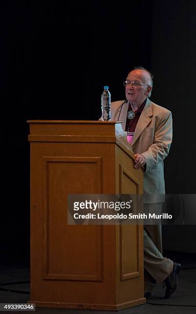Nobel Laureate Roald Hoffmann speaks during the conference "La química del arte y el arte de la química" as part of the 43° Edition of International...