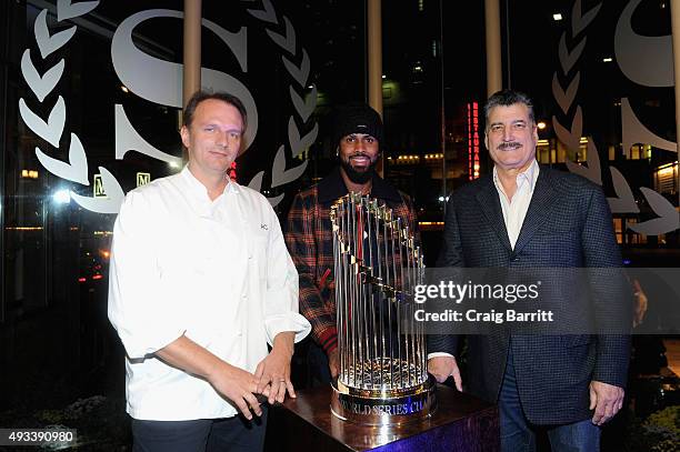 Chef Andrew Carmellini and Broadcaster Keith Hernandez celebrate the launch of Sheraton Hotels & Resorts, SPG and MLB's New Partnership at a special...