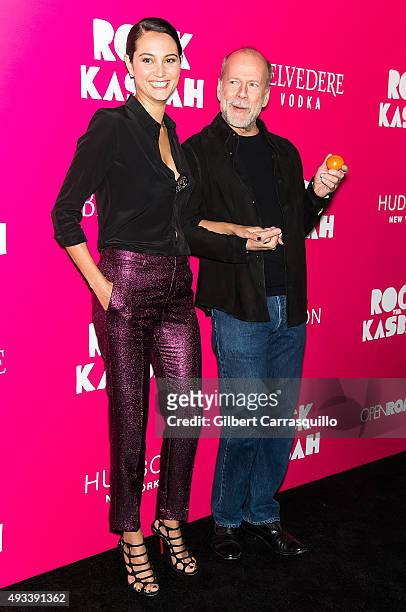 Actors Emma Heming and Bruce Willis attend the "Rock The Kasbah" New York Premiere at AMC Loews Lincoln Square on October 19, 2015 in New York City.