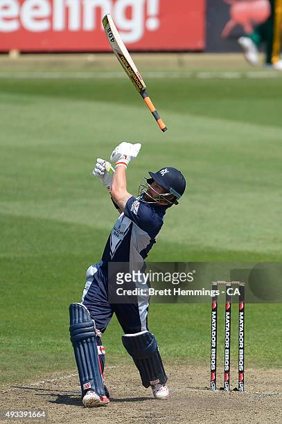 Matthew Wade of Victoria looses control of his bat during the Matador BBQs One Day Cup match between Tasmania and Victoria at North Sydney Oval on...