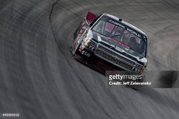 Caleb Roark, driver of the Driven2Honor.org Chevrolet, practices for the NASCAR Camping World Truck Series American Ethanol E15 225 at Chicagoland...