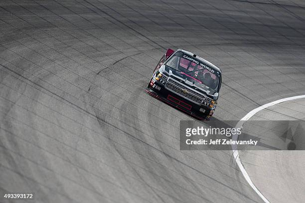 Caleb Roark, driver of the Driven2Honor.org Chevrolet, practices for the NASCAR Camping World Truck Series American Ethanol E15 225 at Chicagoland...