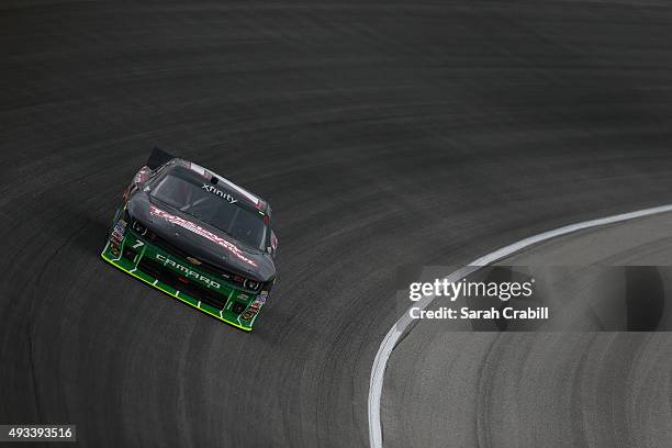 Regan Smith, driver of the TaxSlayer Bowl Chevrolet, practices for the NASCAR Xfinity Series Furious 7 300 at Chicagoland Speedway on September 18,...