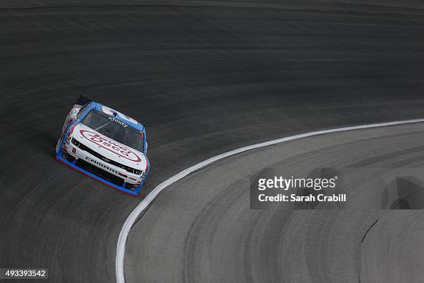 Brian Scott, driver of the Jewel-Osco/Kraft Singles Chevrolet, practices for the NASCAR Xfinity Series Furious 7 300 at Chicagoland Speedway on...