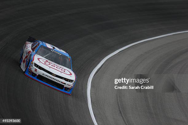 Brian Scott, driver of the Jewel-Osco/Kraft Singles Chevrolet, practices for the NASCAR Xfinity Series Furious 7 300 at Chicagoland Speedway on...