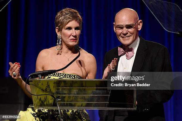 Mary Matalin and James Carville speak onstage during Angel Ball 2015 hosted by Gabrielle's Angel Foundation at Cipriani Wall Street on October 19,...