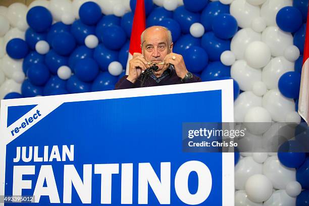 Julian Fantino prepares to make his conciliatory speech to supporters at Fontana Primavera Event Centre. Liberal candidate Francesco Sorbara defeated...