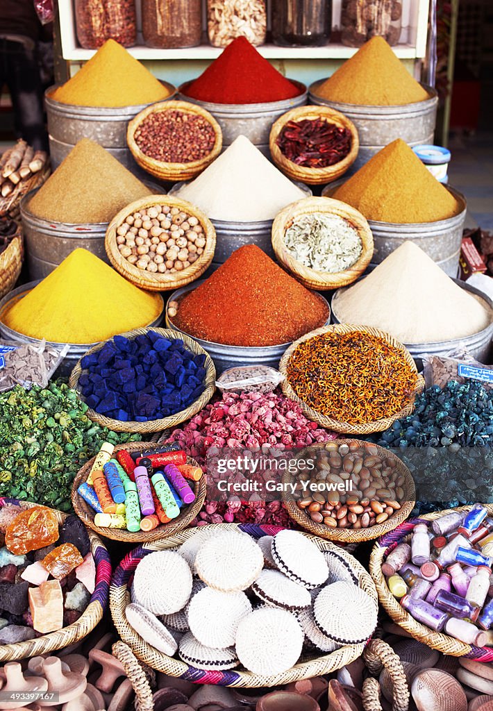 Various spices on display in the Souk