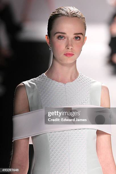 Model walks the runway at the Matthew Gallagher Spring/Summer 2016 fashion show during World Mastercard fashion week on October 19, 2015 at David...