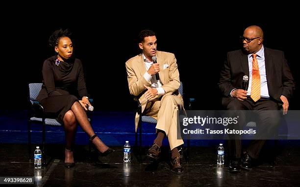 Brandi Harvey, Steve Pemberton and Pastor Corey Brooks attend the CNN and the Steve and Marjorie Harvey Foundation host "This is Life with Lisa Ling:...