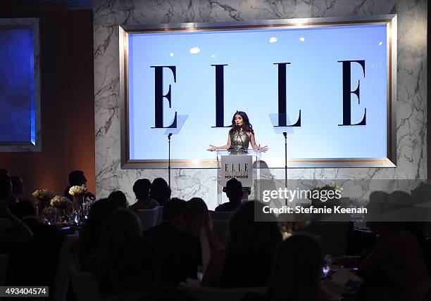 Actress Salma Hayak speaks onstage during the 22nd Annual ELLE Women in Hollywood Awards presented by Calvin Klein Collection, L’Oréal Paris, and...