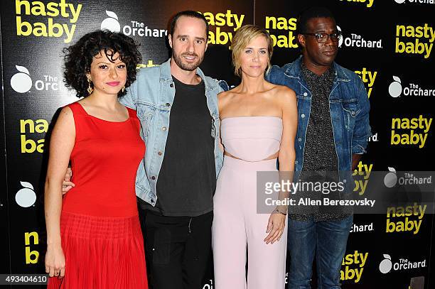 Actress Alia Shawkat, filmmaker Sebastian Silva, actors Kristen Wiig and Tunde Adebimpe arrive at the Los Angeles Premiere of The Orchard's "Nasty...