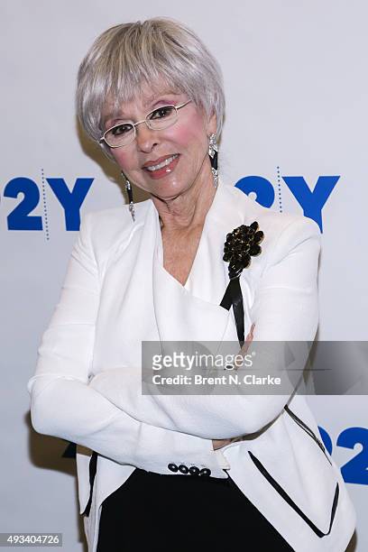 Event moderator Rita Moreno attends Gloria and Emilio Estefan In Conversation with Rita Moreno held at the 92nd Street Y on October 19, 2015 in New...