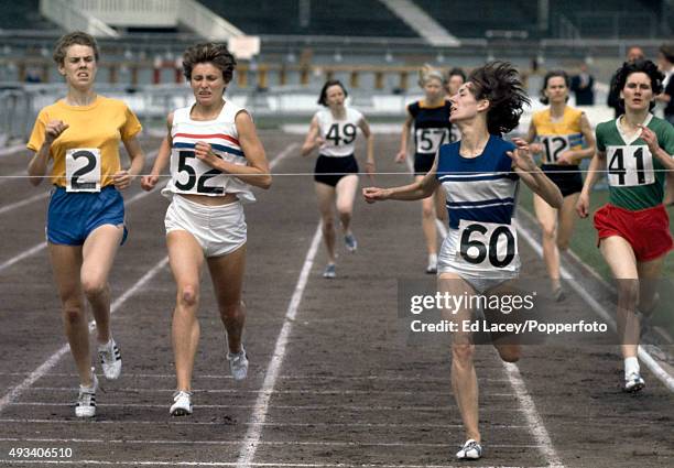 Abby Hoffman of Canada wins her heat in the women's 880 yards event during the Women's Amateur Athletics Association Championships at White City in...