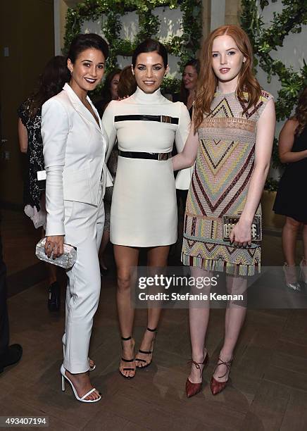 Actresses Emmanuelle Chriqui, Jenna Dewan Tatum and Ellie Bamber attend the 22nd Annual ELLE Women in Hollywood Awards presented by Calvin Klein...