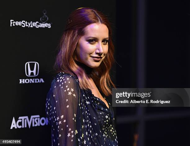 Actress Ashley Tisdale attends the Guitar Hero Live Launch Party at YouTube Space LA on October 19, 2015 in Los Angeles, California.