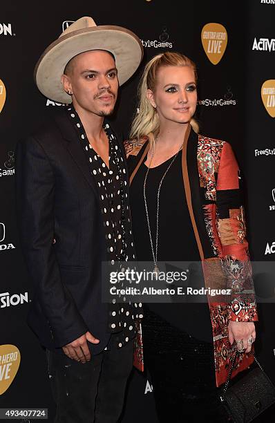 Actor Evan Ross and singer Ashlee Simpson attend the Guitar Hero Live Launch Party at YouTube Space LA on October 19, 2015 in Los Angeles, California.