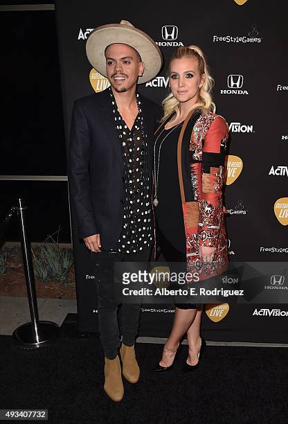 Actor Evan Ross and singer Ashlee Simpson attend the Guitar Hero Live Launch Party at YouTube Space LA on October 19, 2015 in Los Angeles, California.