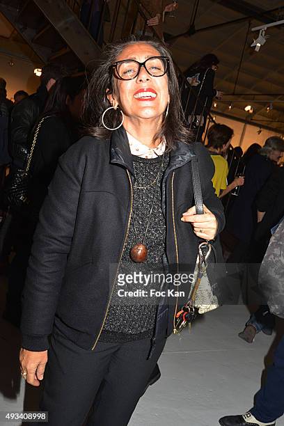 Costume designer Chattoune attends the 'Vide Et Plein' Studio Bleu Artists Paintings Preview At Espaces Commines on October 19, 2015 in Paris, France.