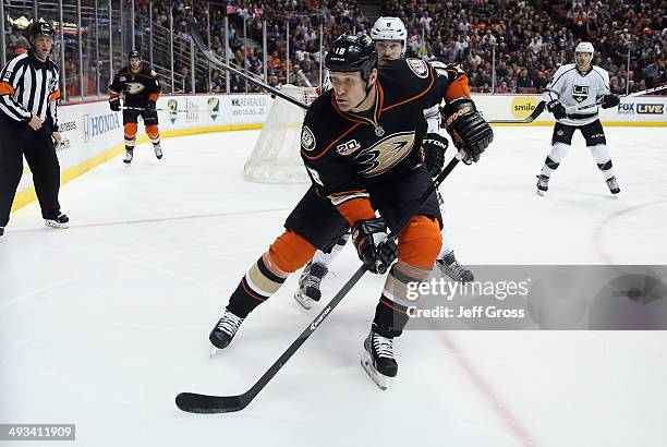 Tim Jackman of the Anaheim Ducks skates against the Los Angeles Kings at Honda Center on January 23, 2014 in Anaheim, California.