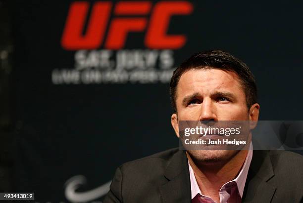 Chael Sonnen interacts with fans and media during the UFC press conference at the MGM Grand Garden Arena on May 23, 2014 in Las Vegas, Nevada.