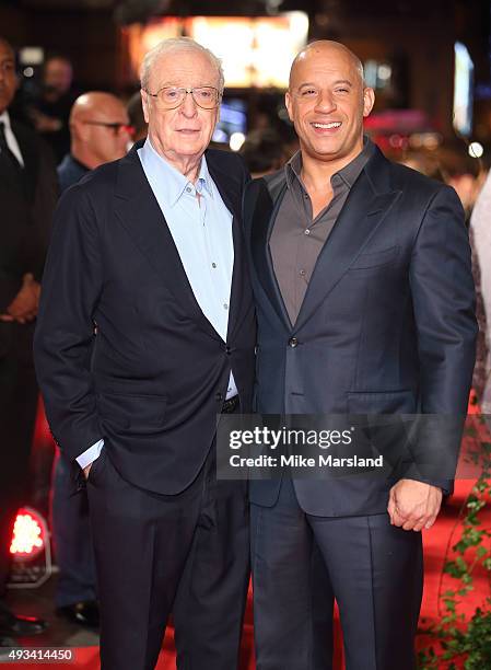 Michael Caine and Vin Diesel attend the UK Premiere of "The Last Witch Hunter" at Empire Leicester Square on October 19, 2015 in London, England.