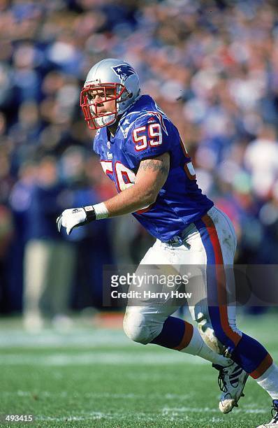 Andy Katzenmoyer of the New England Patriots moves on the field during a game against the Denver Broncos at the Foxboro Stadium in Foxboro,...