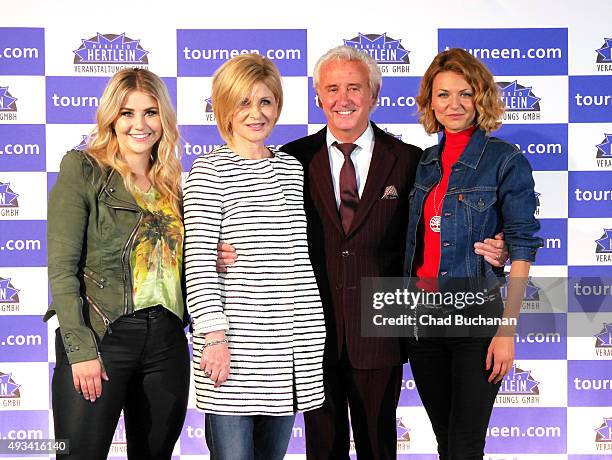 Beatrice Egli, Carmen Nebel, Tony Christie and Ella Endlich pose for photos at the 'Willkommen bei Carmen Nebel' Tour - Press Conference on October...