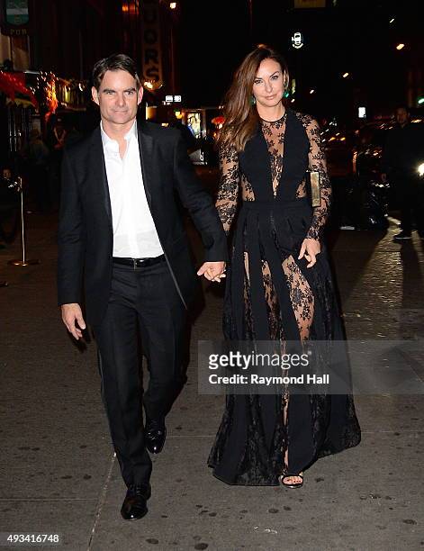 Jeff Gordon and wife Ingrid Vandebosch are seen coming out of "Club Up and Down"on October 20, 2015 in New York City.