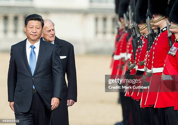 President Xi Jinping and Prince Philip, Duke of Edinburgh attend the Official Ceremonial Welcome for the Chinese State Visit on October 20, 2015 in...